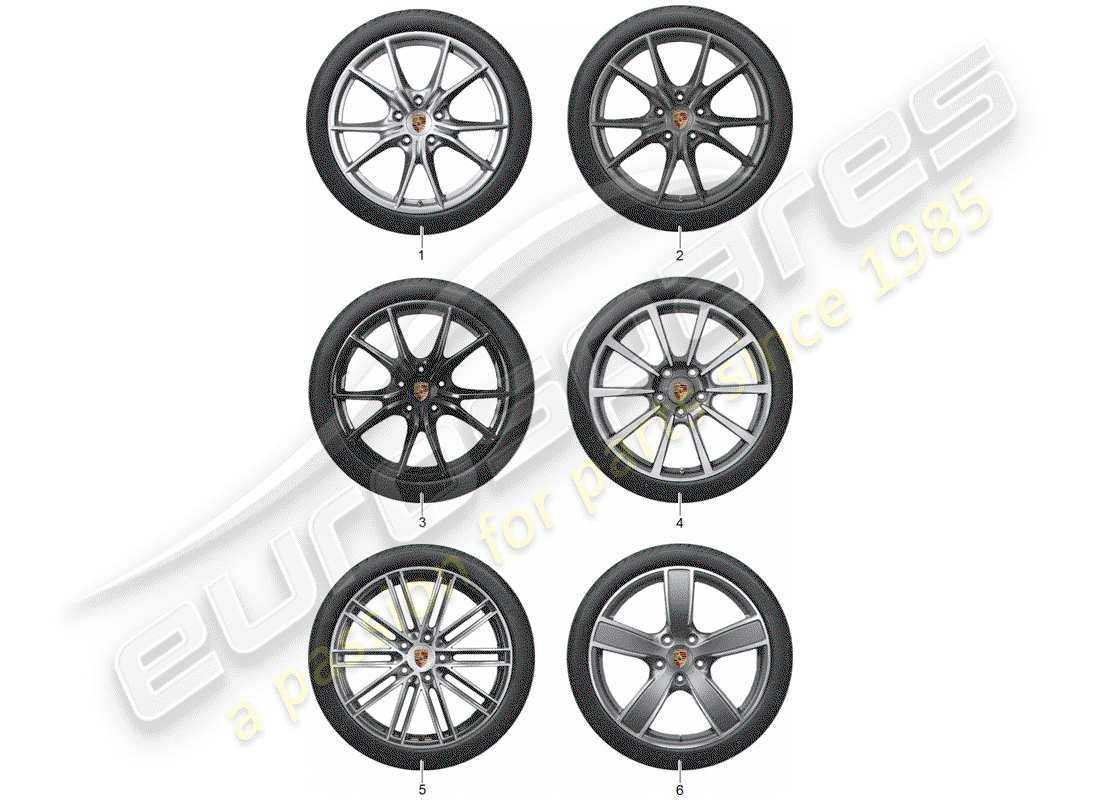porsche 2014 (tequipment 98x/99x) 1 set aluminium rims with part diagram