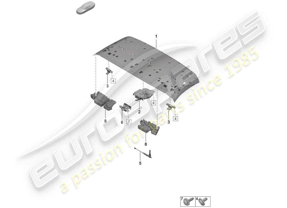porsche 2019 (992-1) top frame part diagram