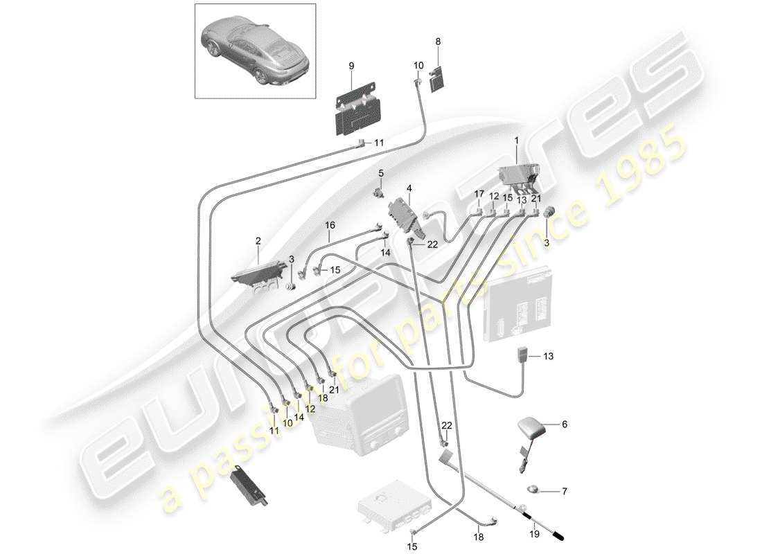 porsche 2019 (991-2 turbo) antenna booster part diagram