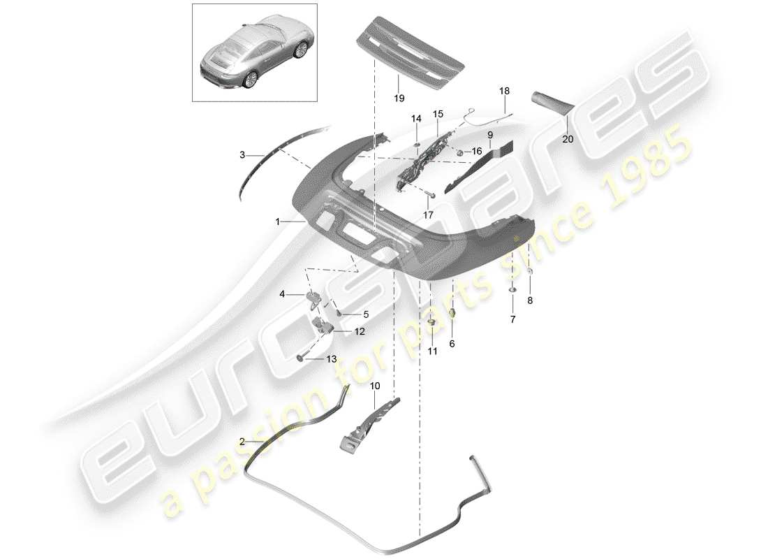 porsche 2017 (991-2) top stowage box part diagram