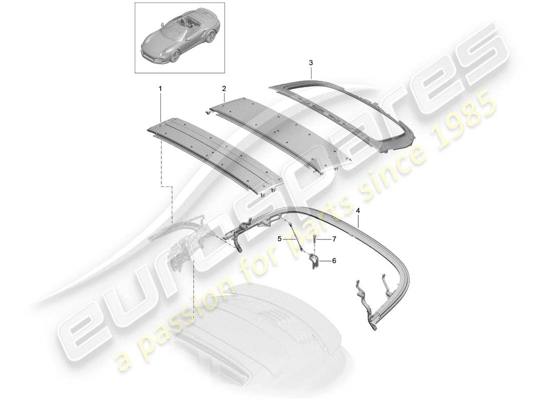 porsche 2016 (991-1 turbo) top frame part diagram