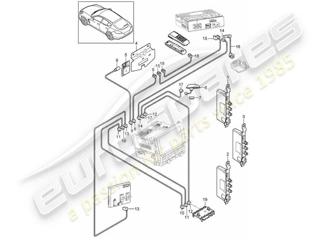 porsche 2010 (panamera 970) antenna booster part diagram