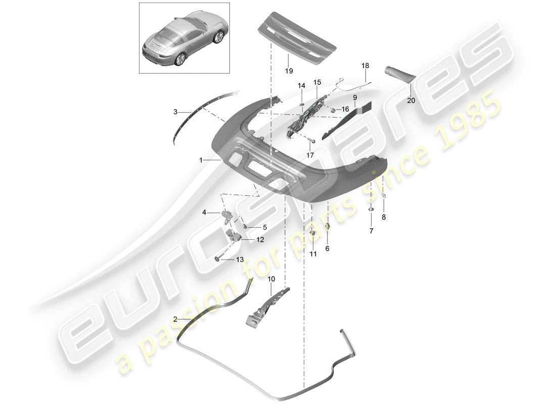 porsche 2013 (991-1) top stowage box part diagram