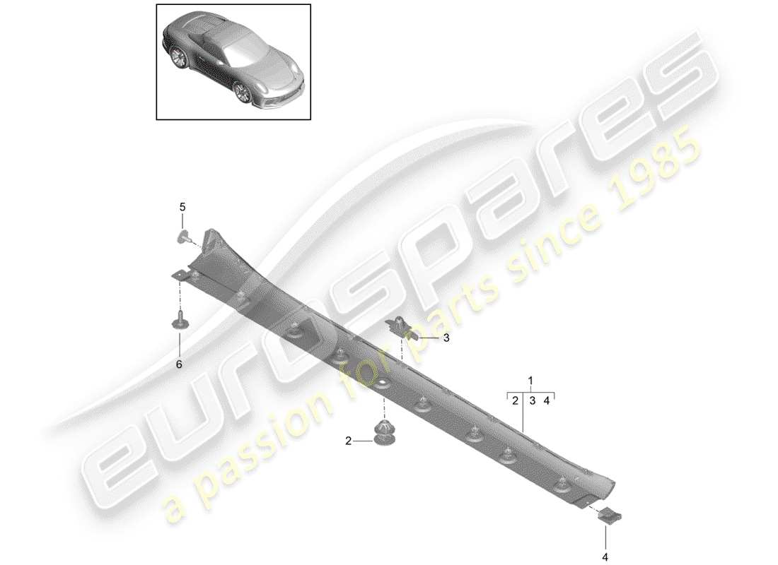 porsche 2019 (991-2 r/gt3/rs) side member trim part diagram