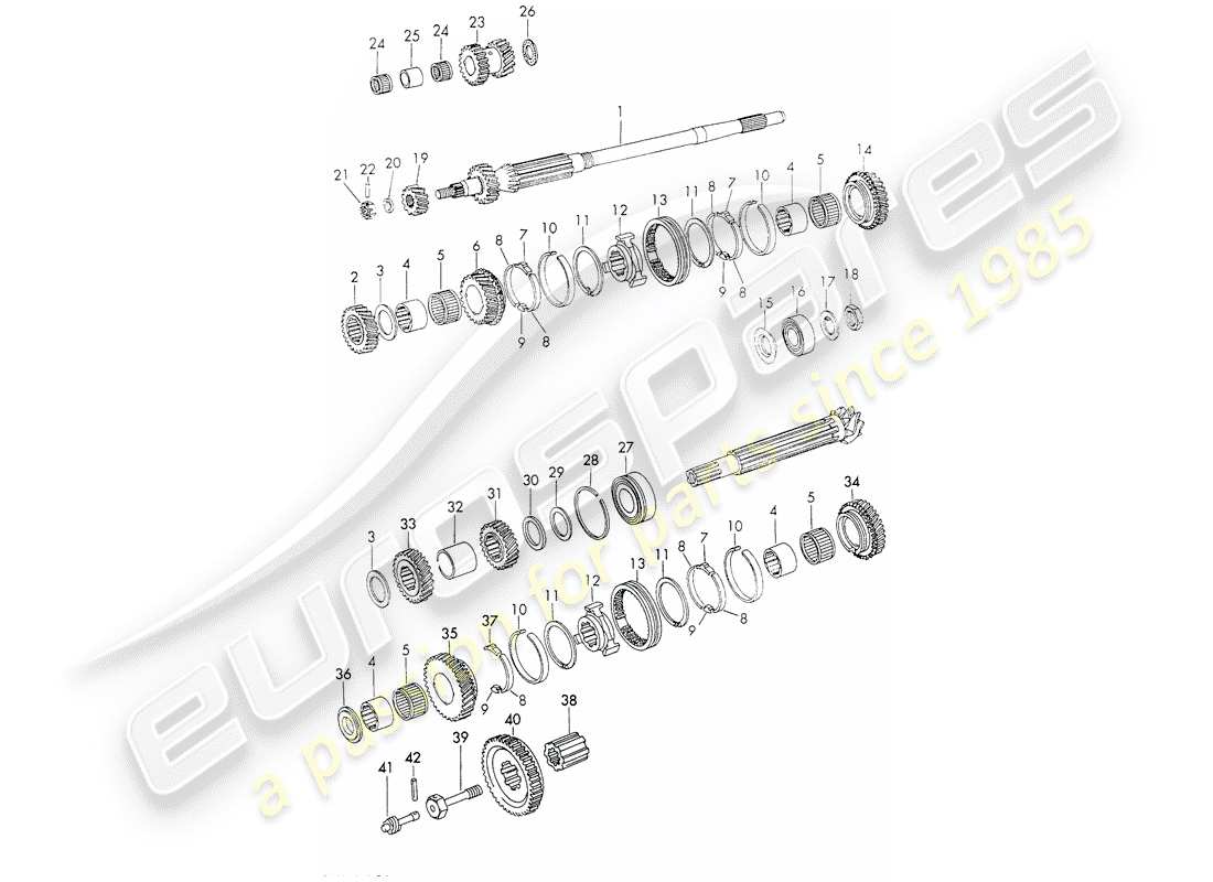 porsche 1973 (911) gears and shafts - 4-speed - transmission parts diagram