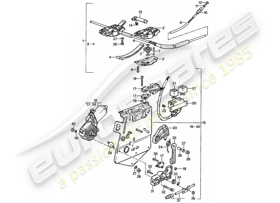 porsche 1987 (924s) lifting roof - driving mechanism - f 92-gn402 705>> part diagram