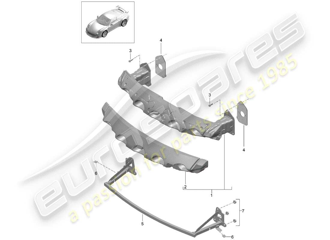 porsche 991r/gt3/rs (2014) bumper bracket parts diagram