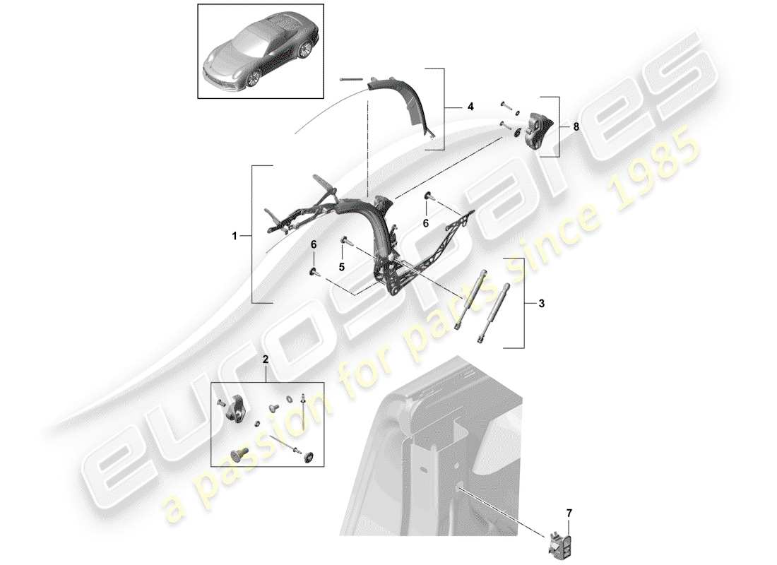 porsche 991r/gt3/rs (2014) top frame part diagram