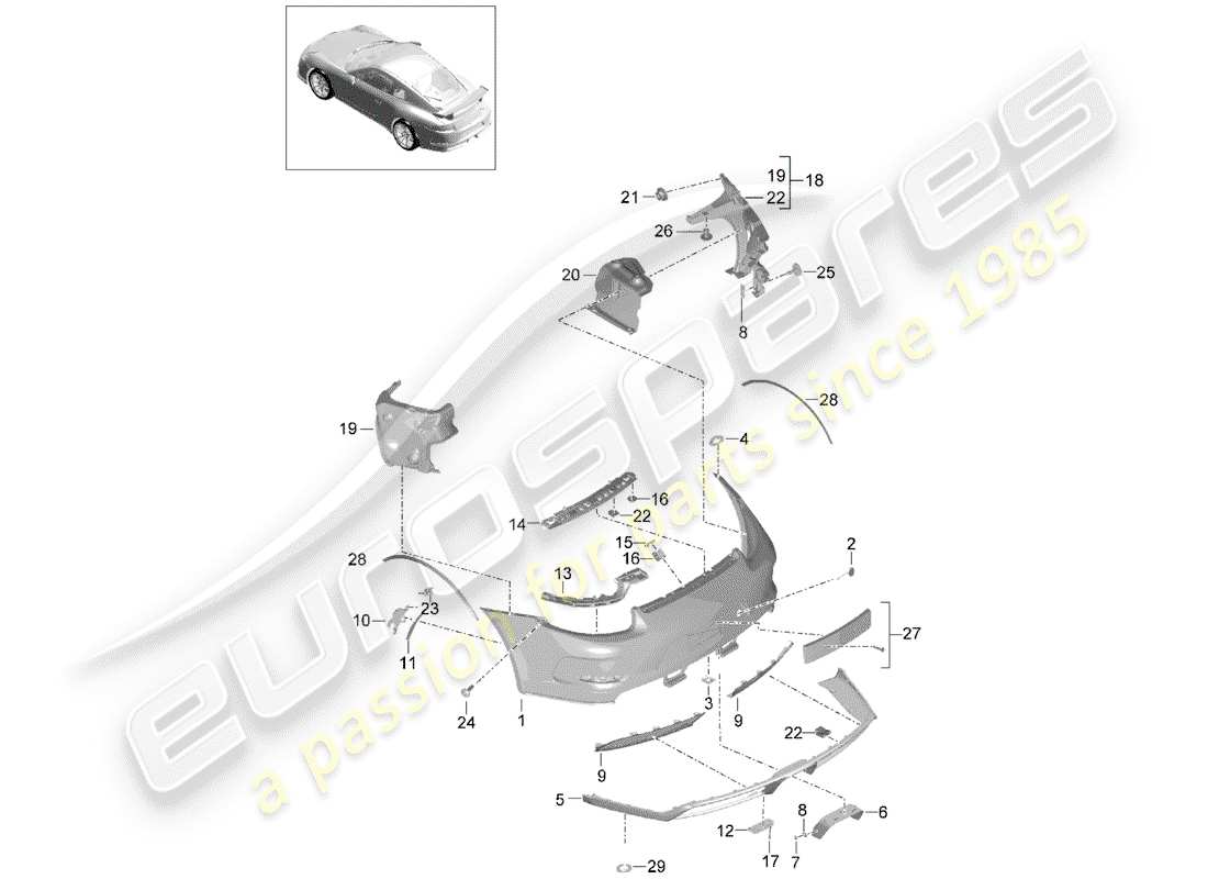 porsche 991r/gt3/rs (2014) bumper parts diagram
