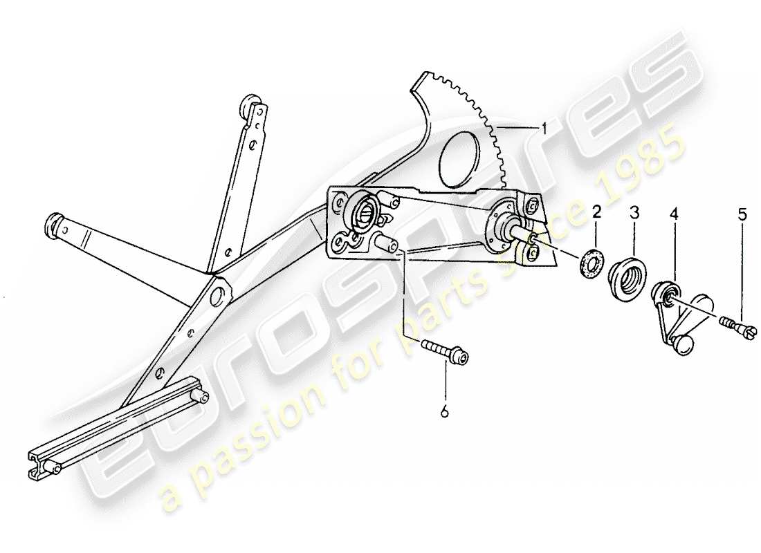 porsche 1998 (993) window regulator - manually parts diagram