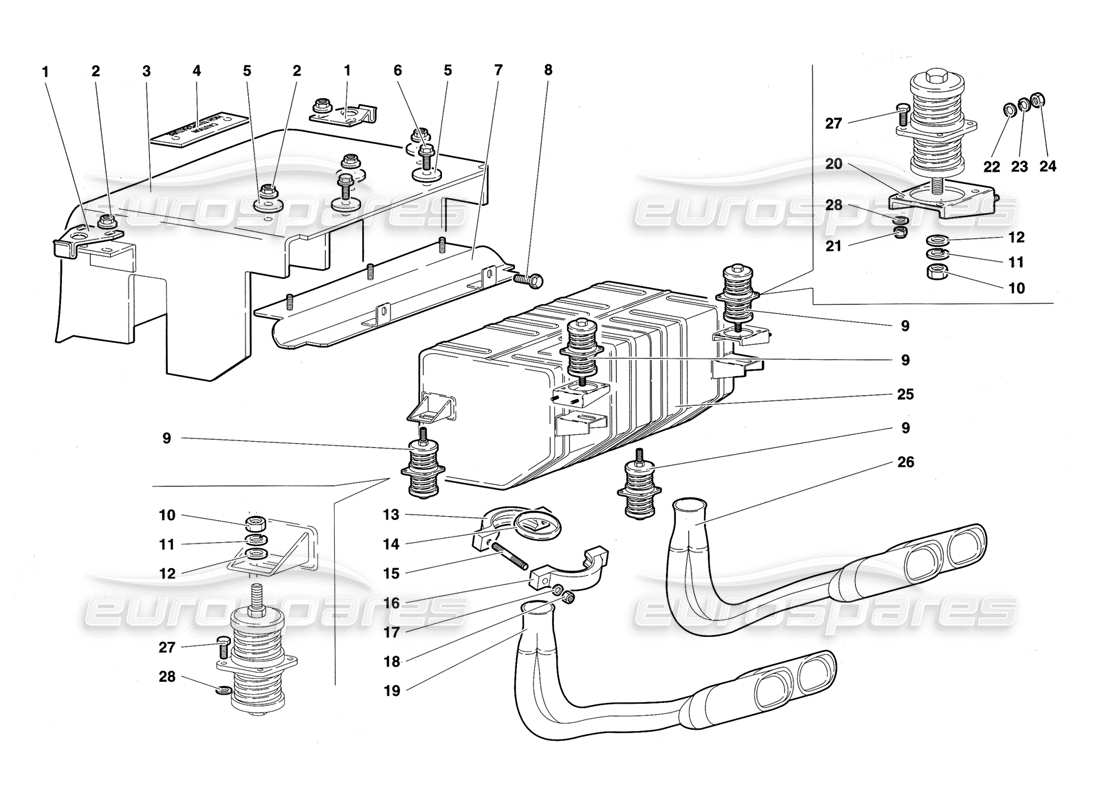 lamborghini diablo sv (1997) exhaust system parts diagram