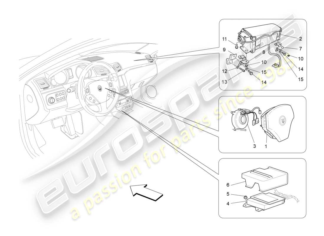 maserati granturismo (2011) front airbag system part diagram