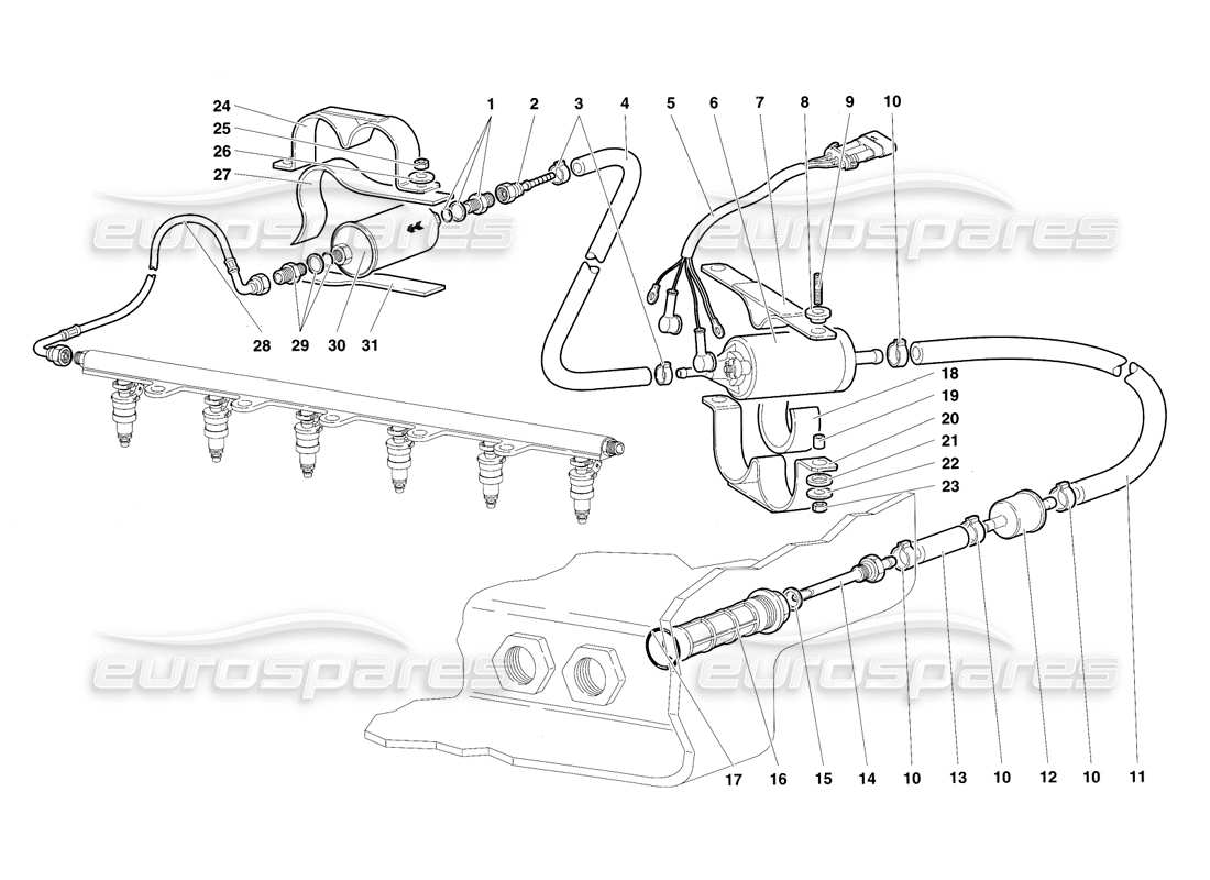 lamborghini diablo sv (1997) fuel system parts diagram