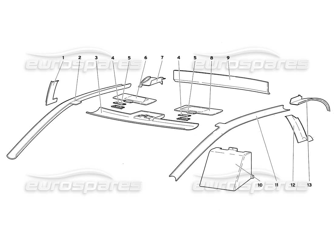 lamborghini diablo sv (1999) front hood parts diagram