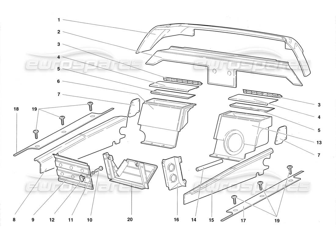 lamborghini diablo roadster (1998) passenger compartment trims part diagram