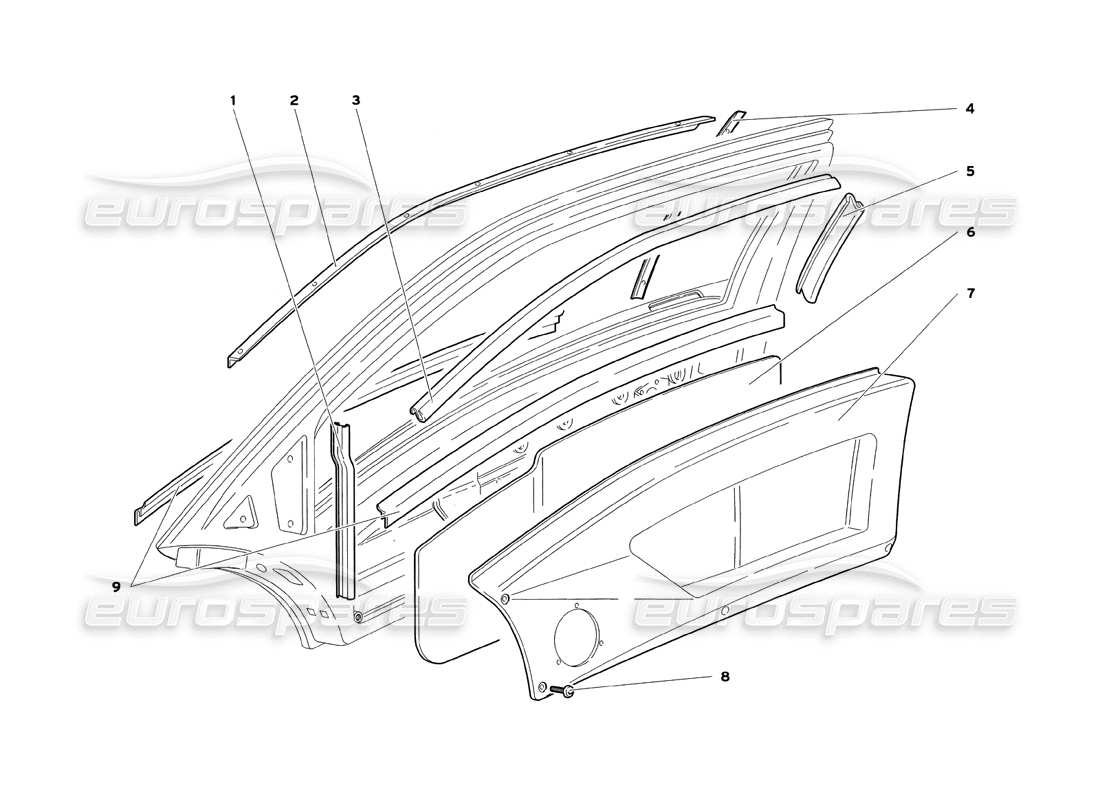 lamborghini diablo sv (1999) doors parts diagram