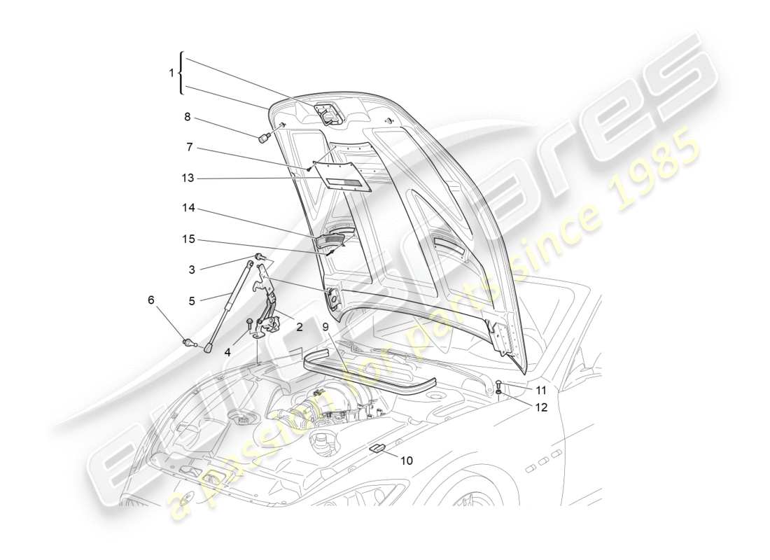 maserati granturismo s (2015) front lid part diagram