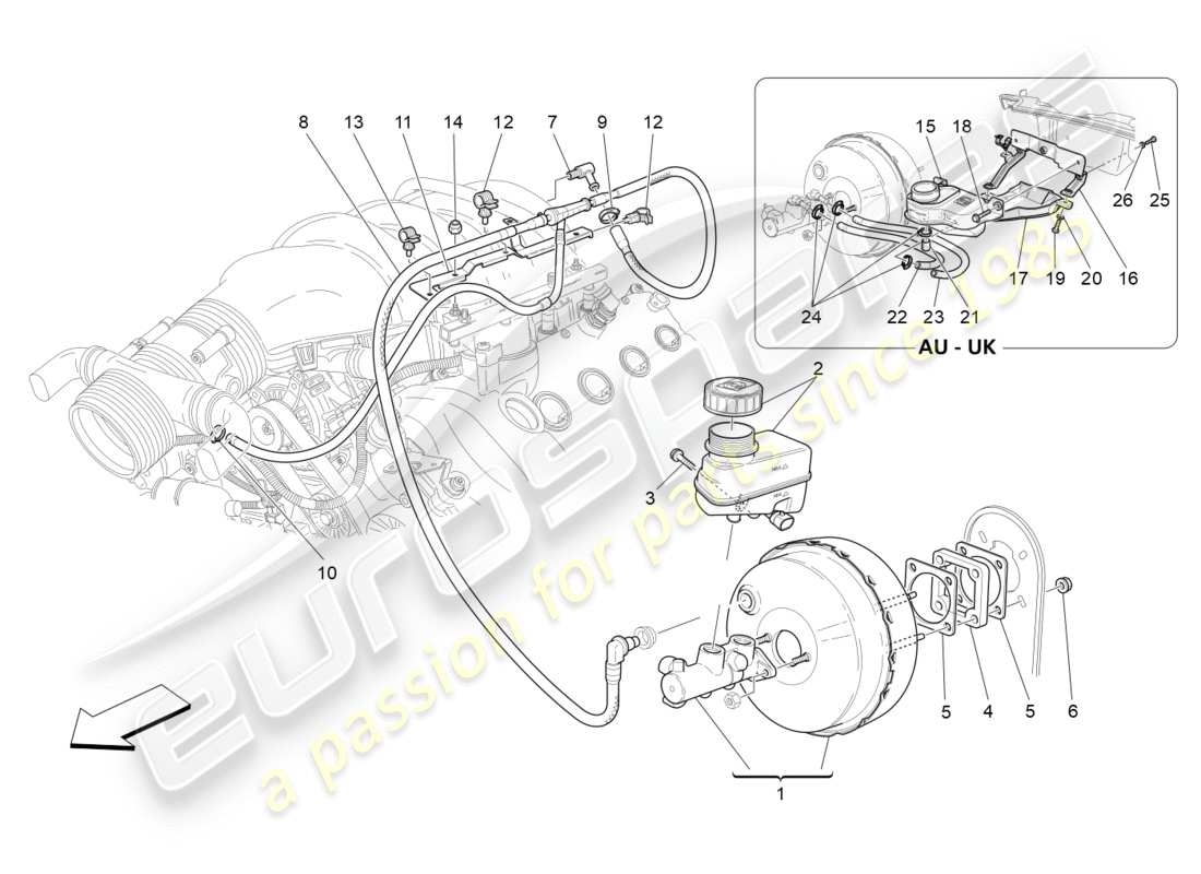 maserati granturismo s (2020) brake servo system part diagram