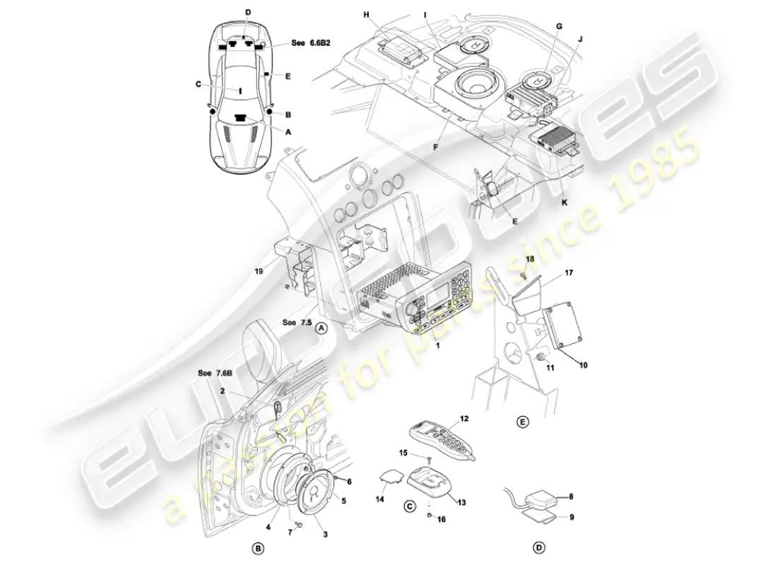 aston martin vanquish (2001) in-car entertainment parts diagram