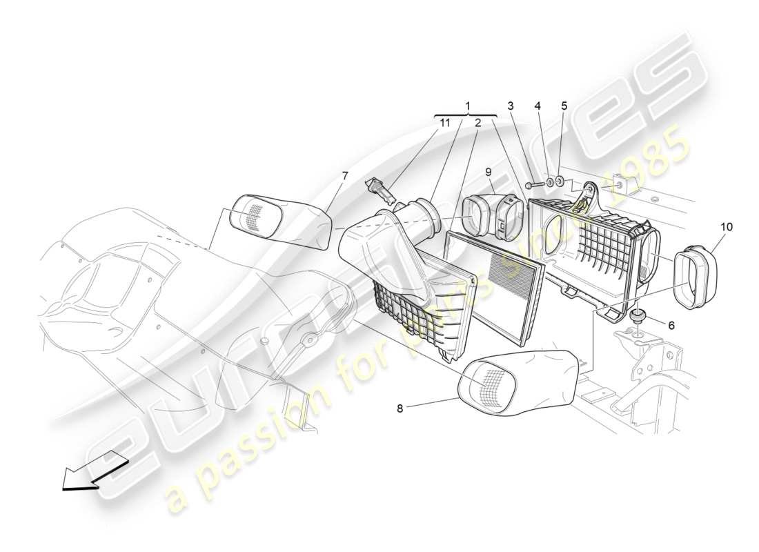 maserati granturismo s (2013) air filter, air intake and ducts parts diagram