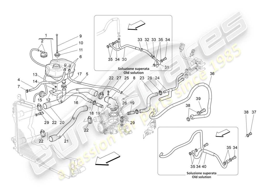 maserati granturismo (2014) cooling system: nourice and lines part diagram