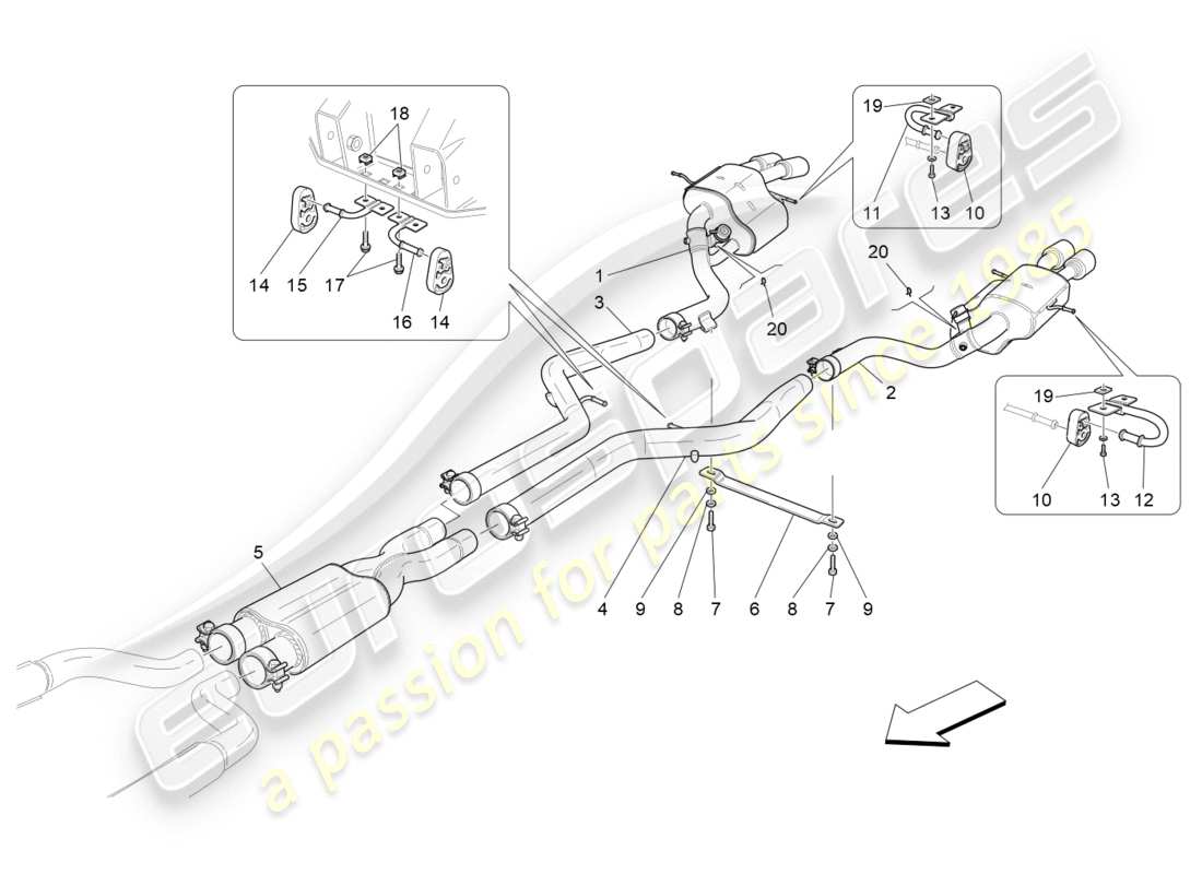 maserati granturismo (2012) silencers parts diagram