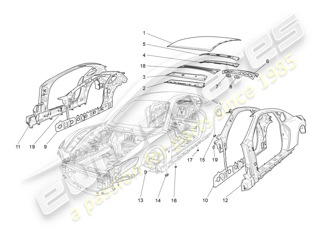 maserati granturismo s (2020) bodywork and central outer trim panels part diagram