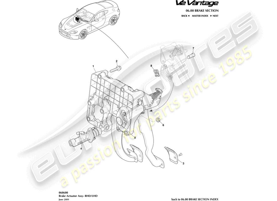 aston martin v12 vantage (2012) brake actuator assembly part diagram