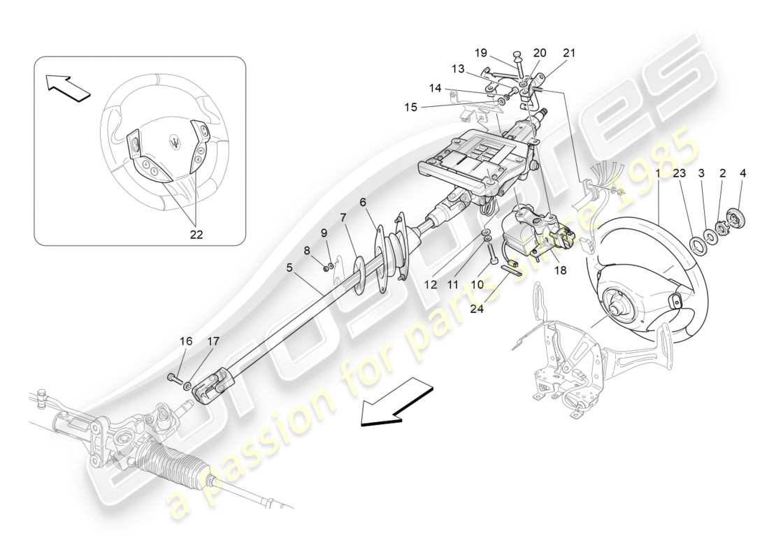 maserati granturismo (2015) steering column and steering wheel unit part diagram