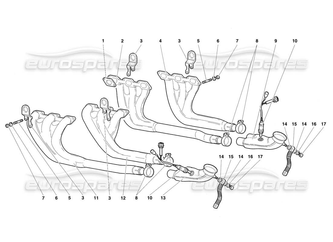 lamborghini diablo sv (1997) exhaust system parts diagram