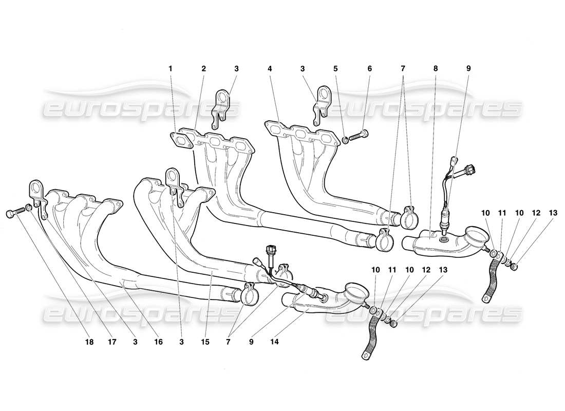 lamborghini diablo se30 (1995) exhaust system parts diagram
