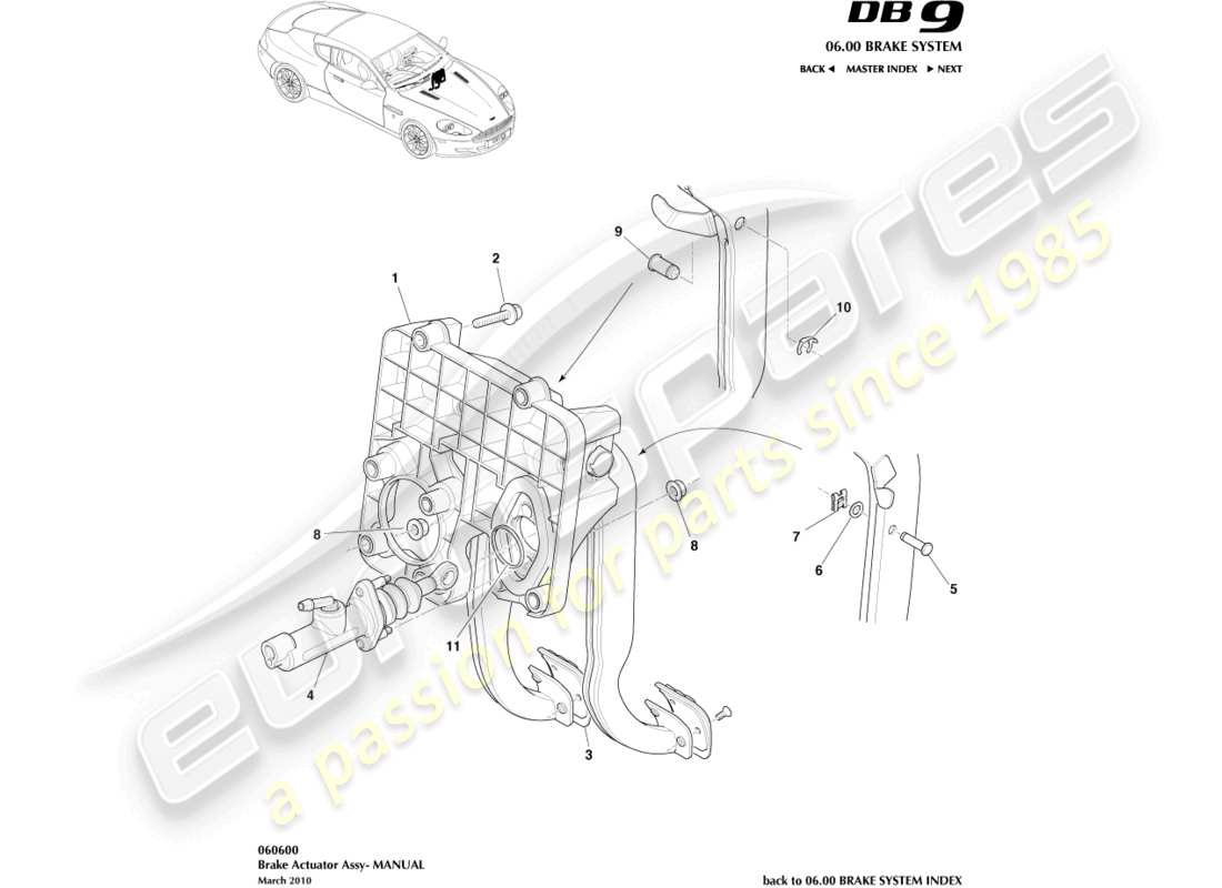 aston martin db9 (2004) brake actuator assembly, manual part diagram