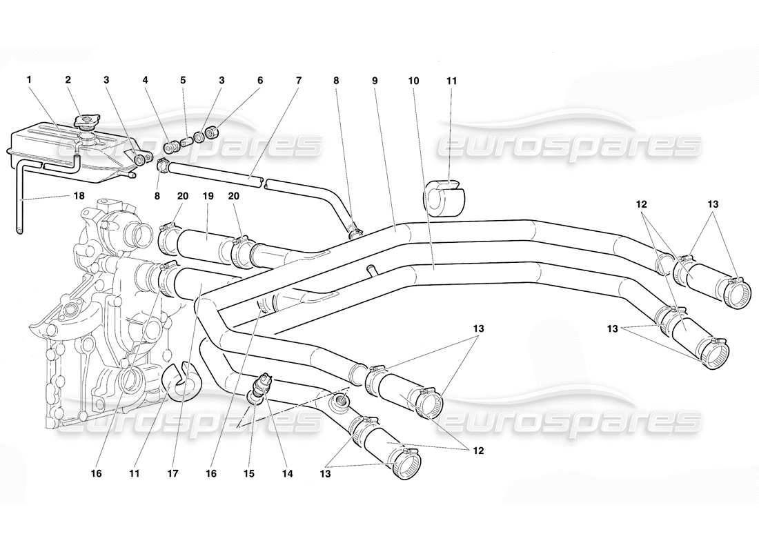 lamborghini diablo se30 (1995) water cooling system parts diagram