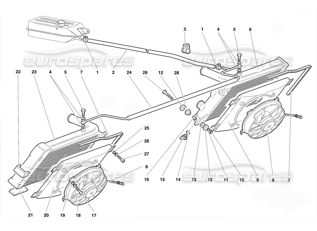 lamborghini diablo se30 (1995) radiators and electro-fans parts diagram