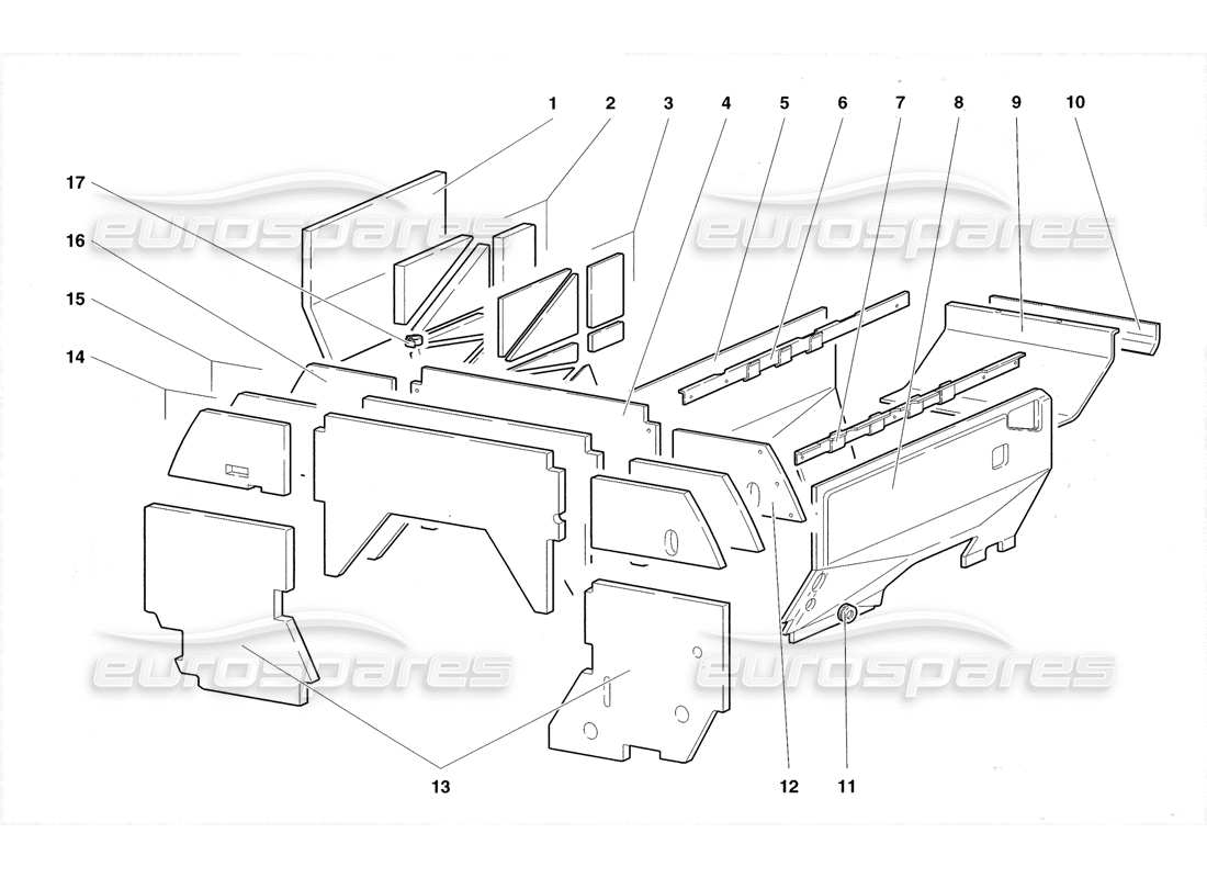 lamborghini diablo roadster (1998) engine compartment insulating panels part diagram