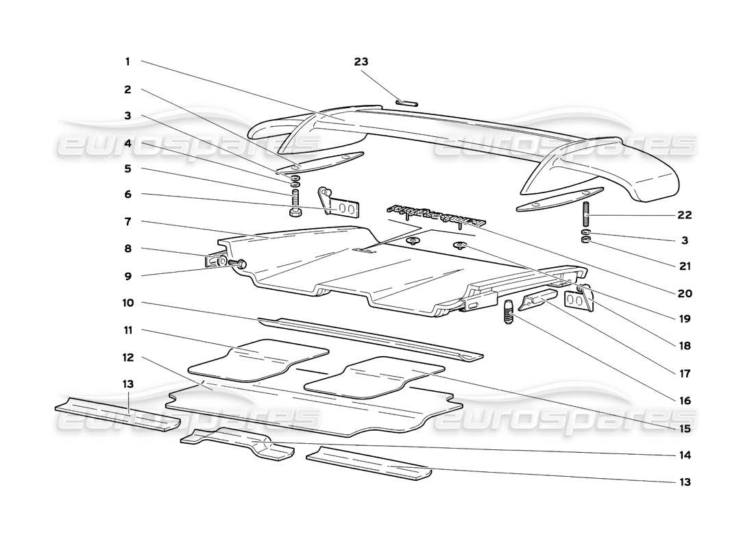 lamborghini diablo sv (1999) rear hood and wing parts diagram