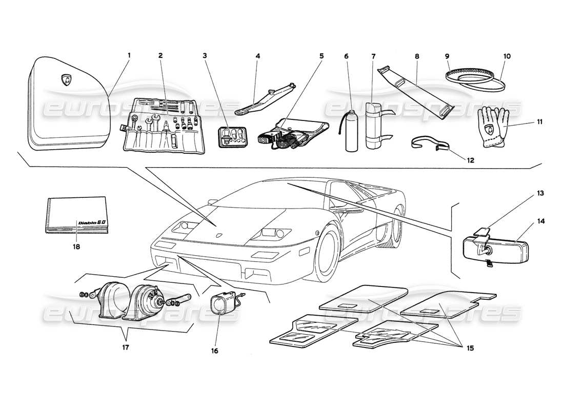 lamborghini diablo 6.0 (2001) accessories parts diagram