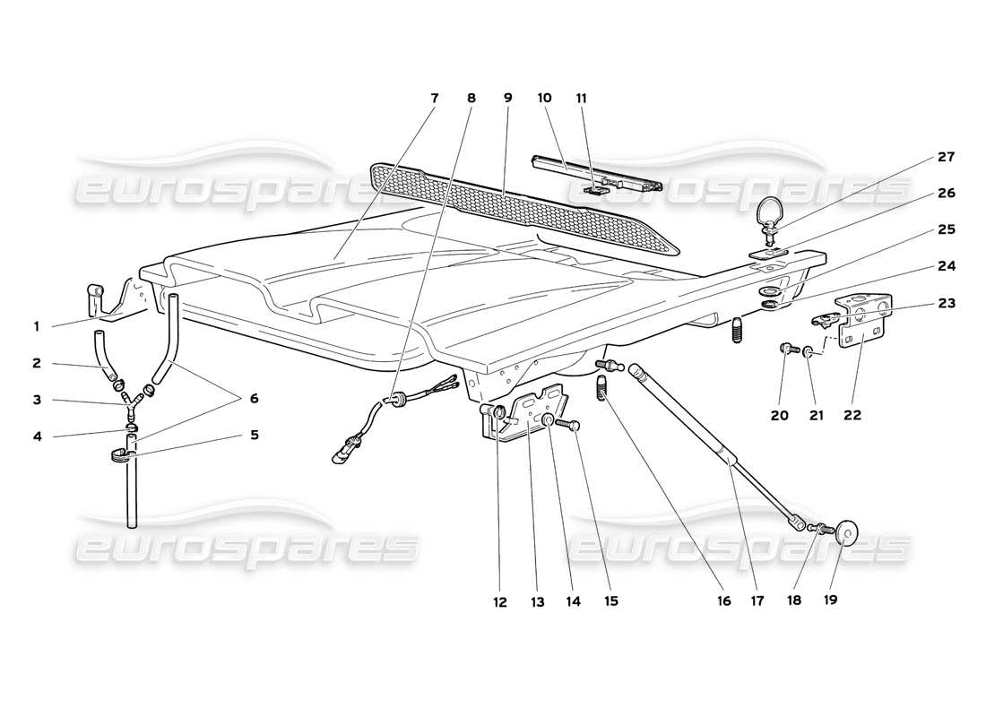 lamborghini diablo sv (1999) engine hood (for cars with fast cooling) part diagram