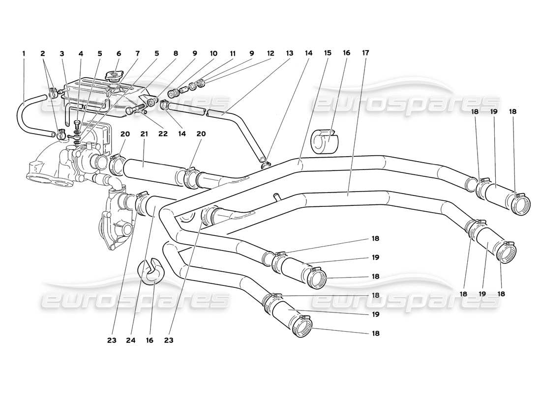 lamborghini diablo sv (1999) water cooling system parts diagram