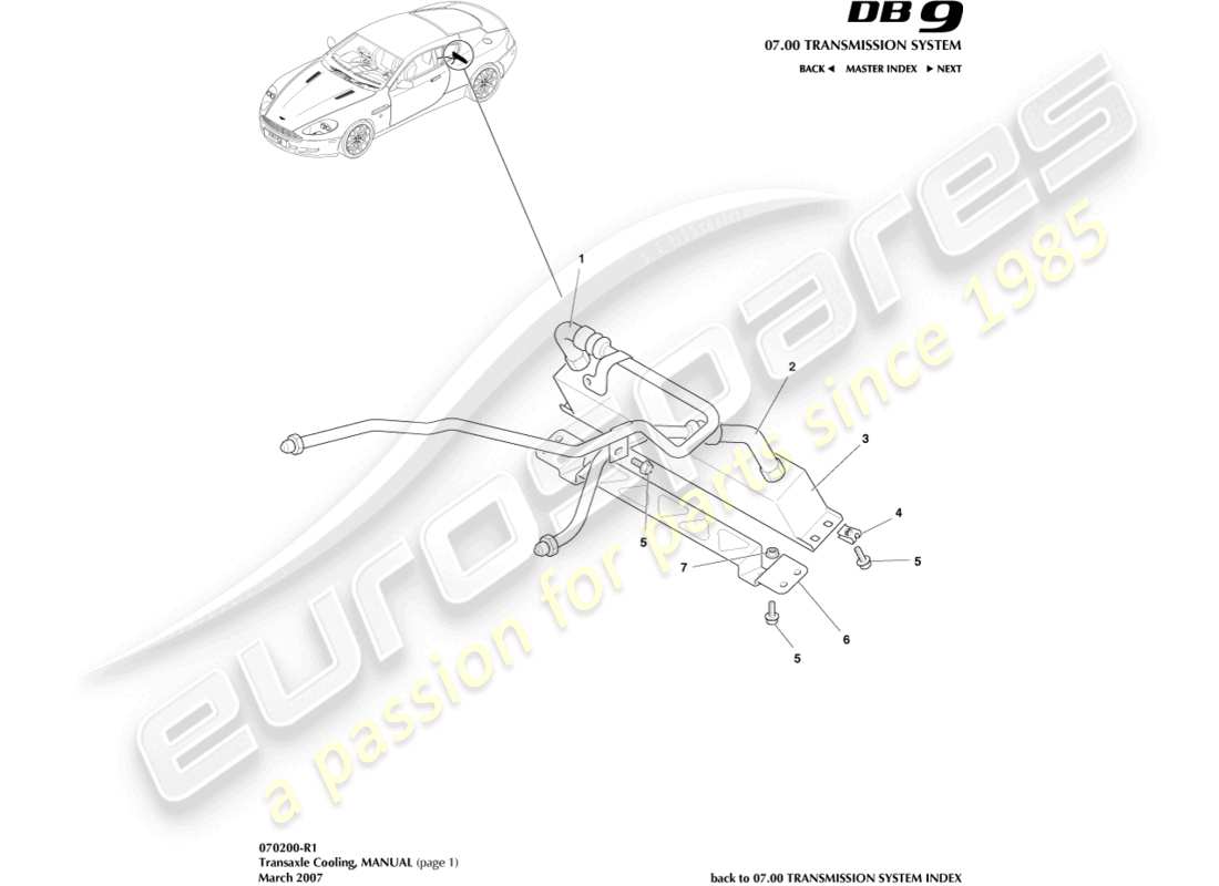 aston martin db9 (2009) transaxle cooling, manual part diagram