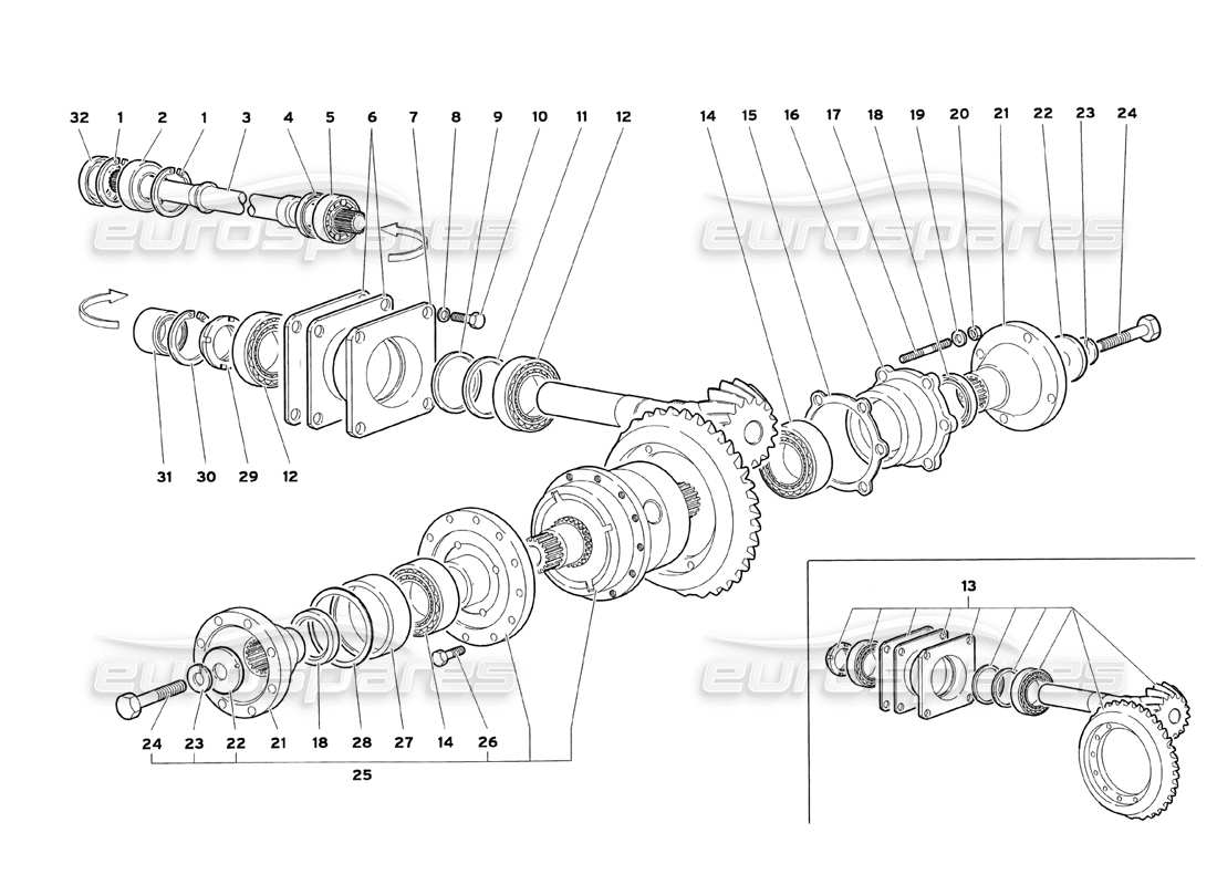 lamborghini diablo sv (1999) rear differential gearbox control tower parts diagram