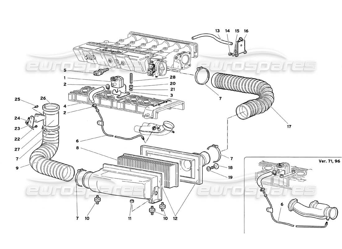 lamborghini diablo sv (1999) air filters parts diagram