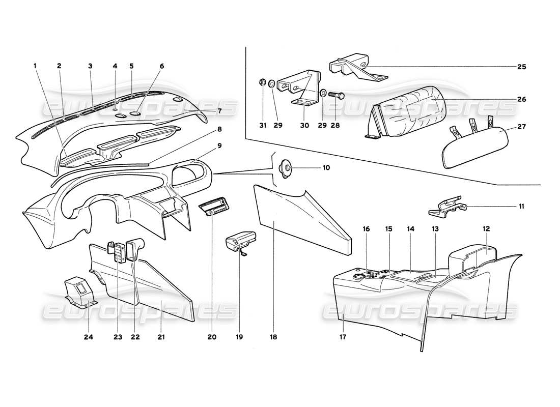 lamborghini diablo 6.0 (2001) passenger compartment trims parts diagram