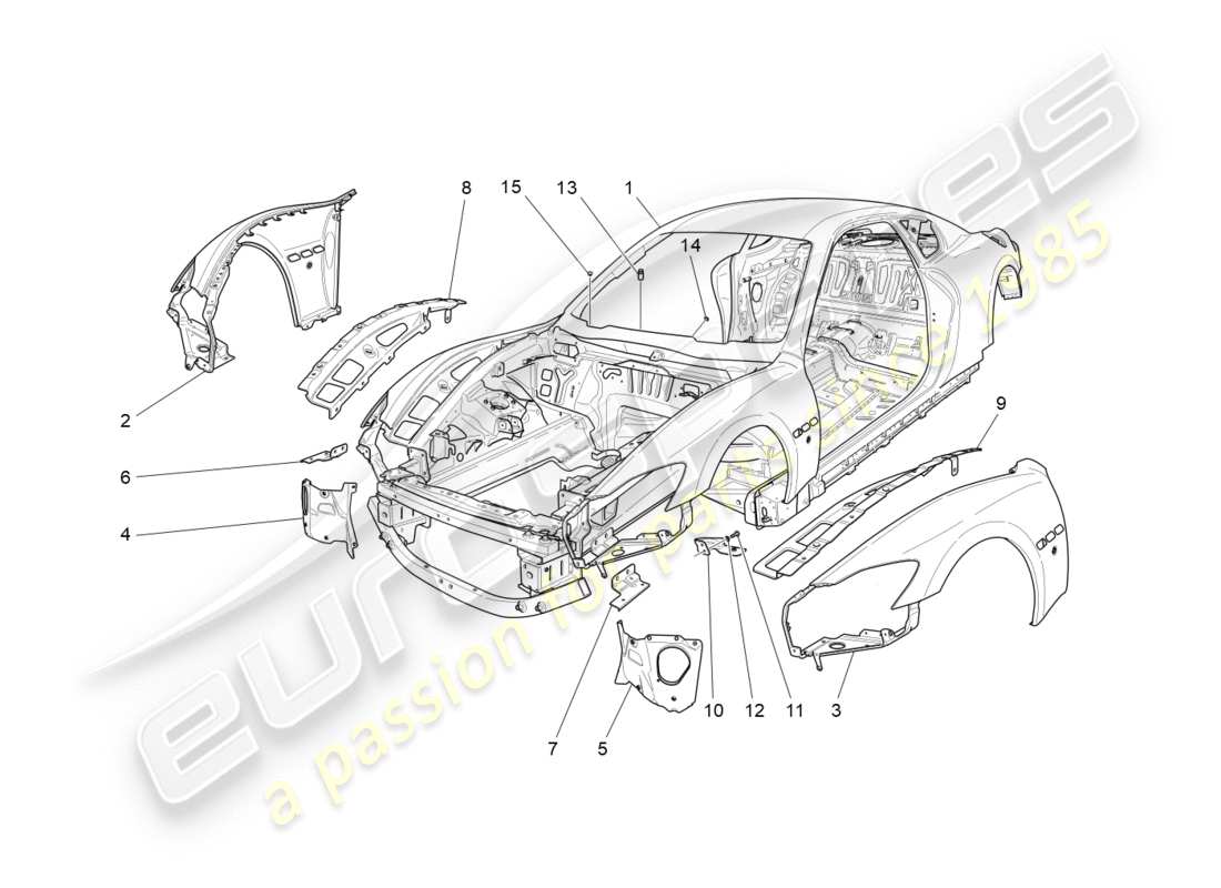 maserati granturismo s (2013) bodywork and front outer trim panels part diagram