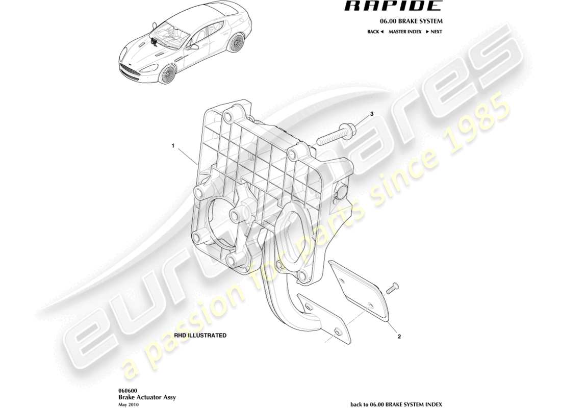 aston martin rapide (2010) brake actuator assembly part diagram