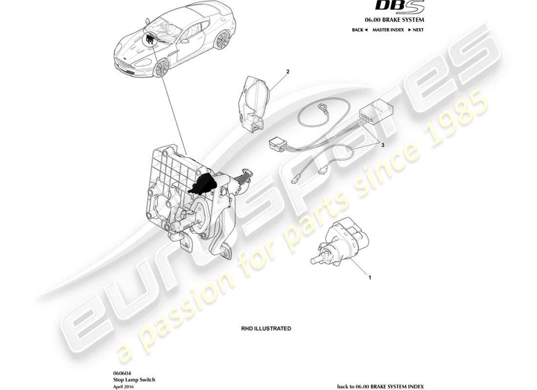 aston martin dbs (2011) stop lamp switch part diagram