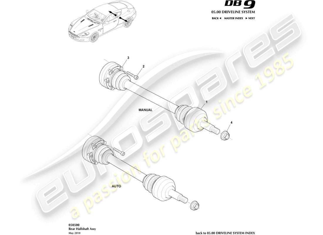 aston martin db9 (2004) rear halfshaft assembly part diagram