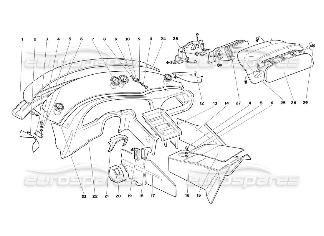lamborghini diablo sv (1999) passenger compartment trims parts diagram