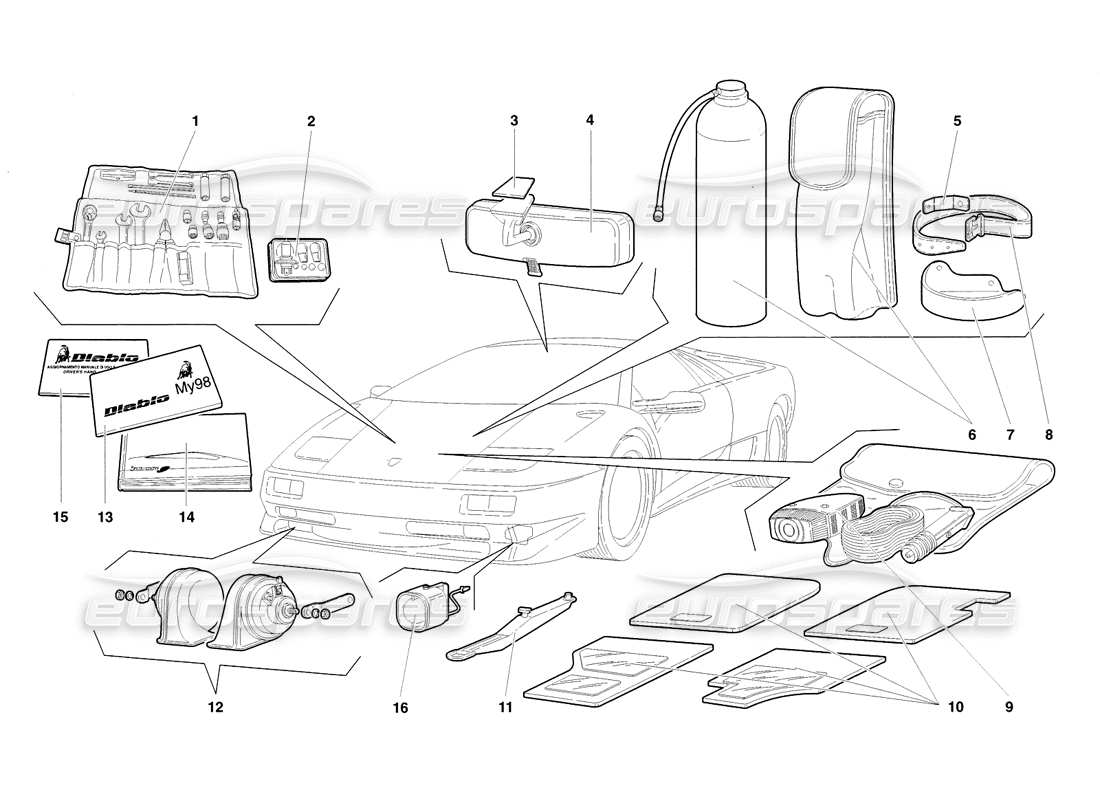 lamborghini diablo sv (1998) accessories part diagram