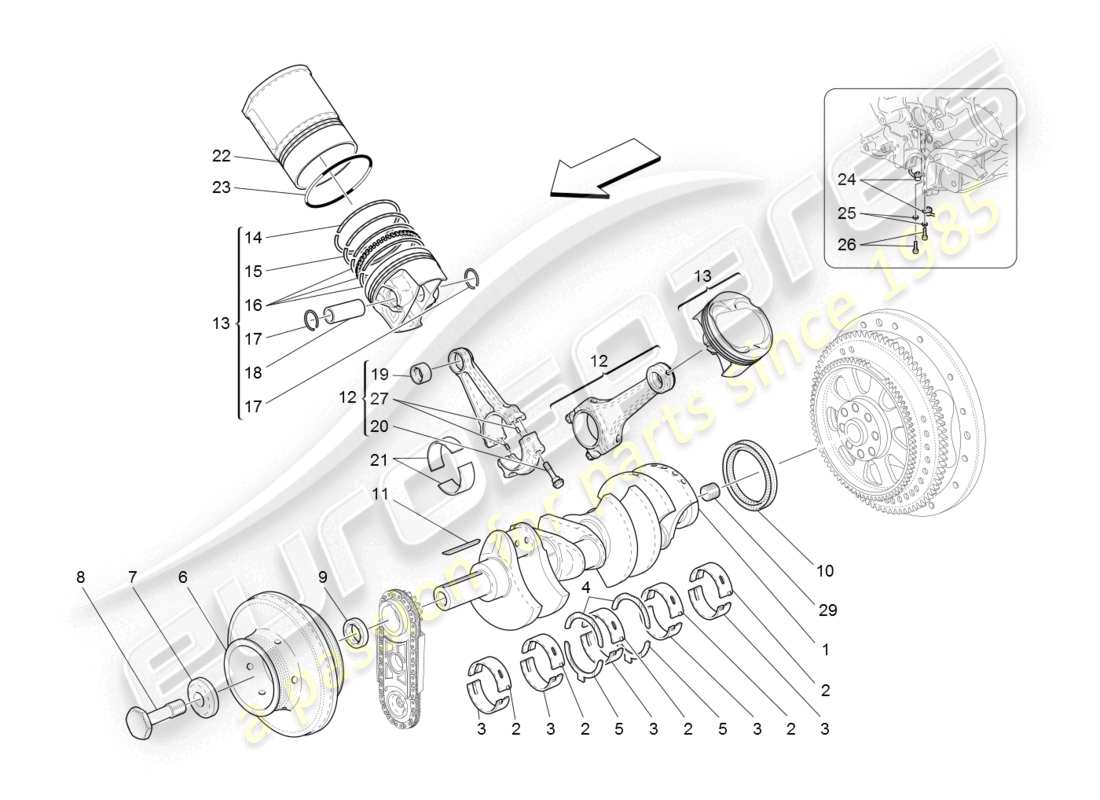 maserati granturismo (2008) crank mechanism part diagram